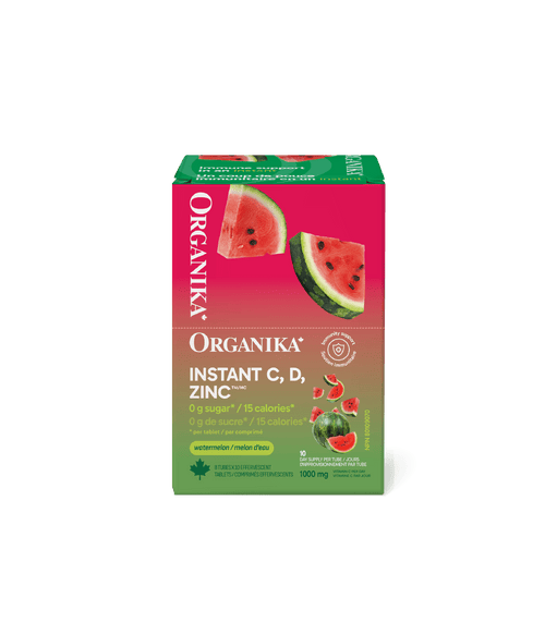 Instant C, D, Zinc Immunity Effervescent - Watermelon - Box (8 Tubes) - Organika Health Products