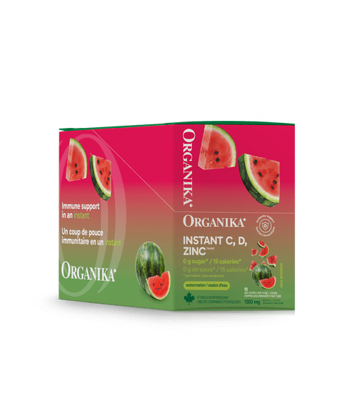 Instant C, D, Zinc Immunity Effervescent - Watermelon - Box (8 Tubes) - Organika Health Products