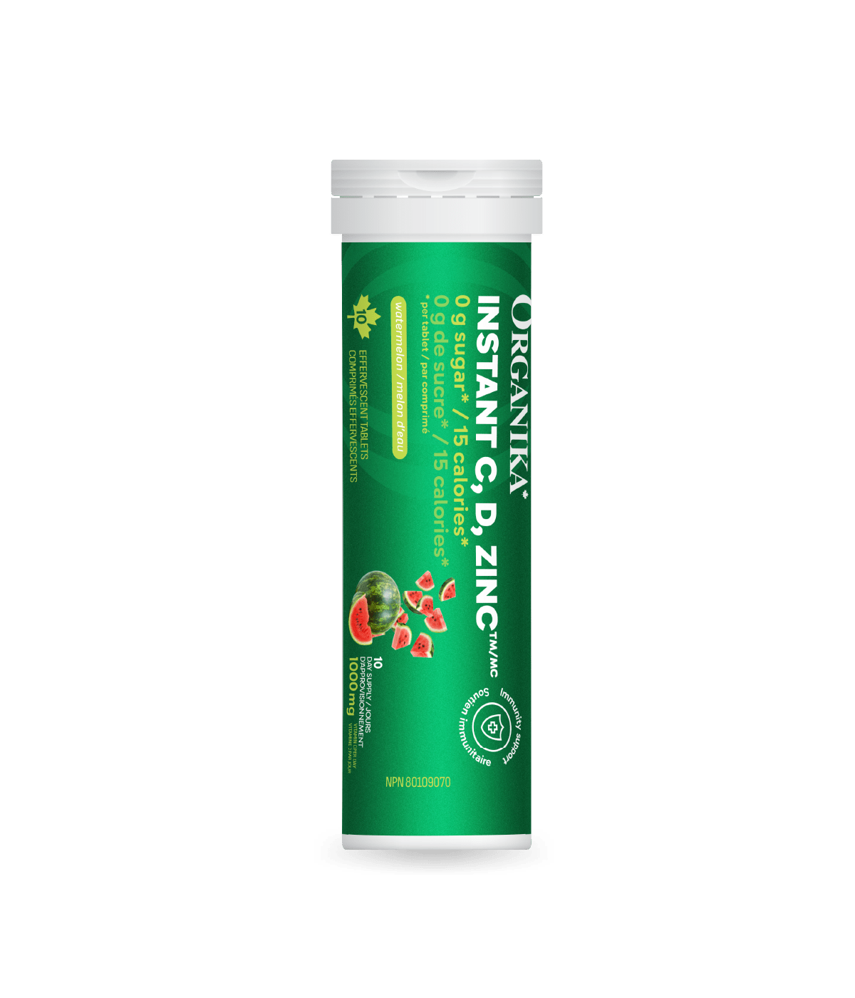 Instant C, D, Zinc Immunity Effervescent - Watermelon - Single Tube - Organika Health Products