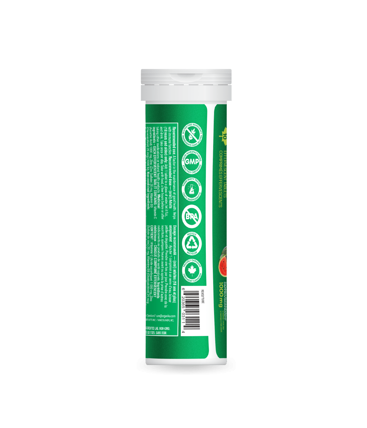 Instant C, D, Zinc Immunity Effervescent - Watermelon - Single Tube - Organika Health Products