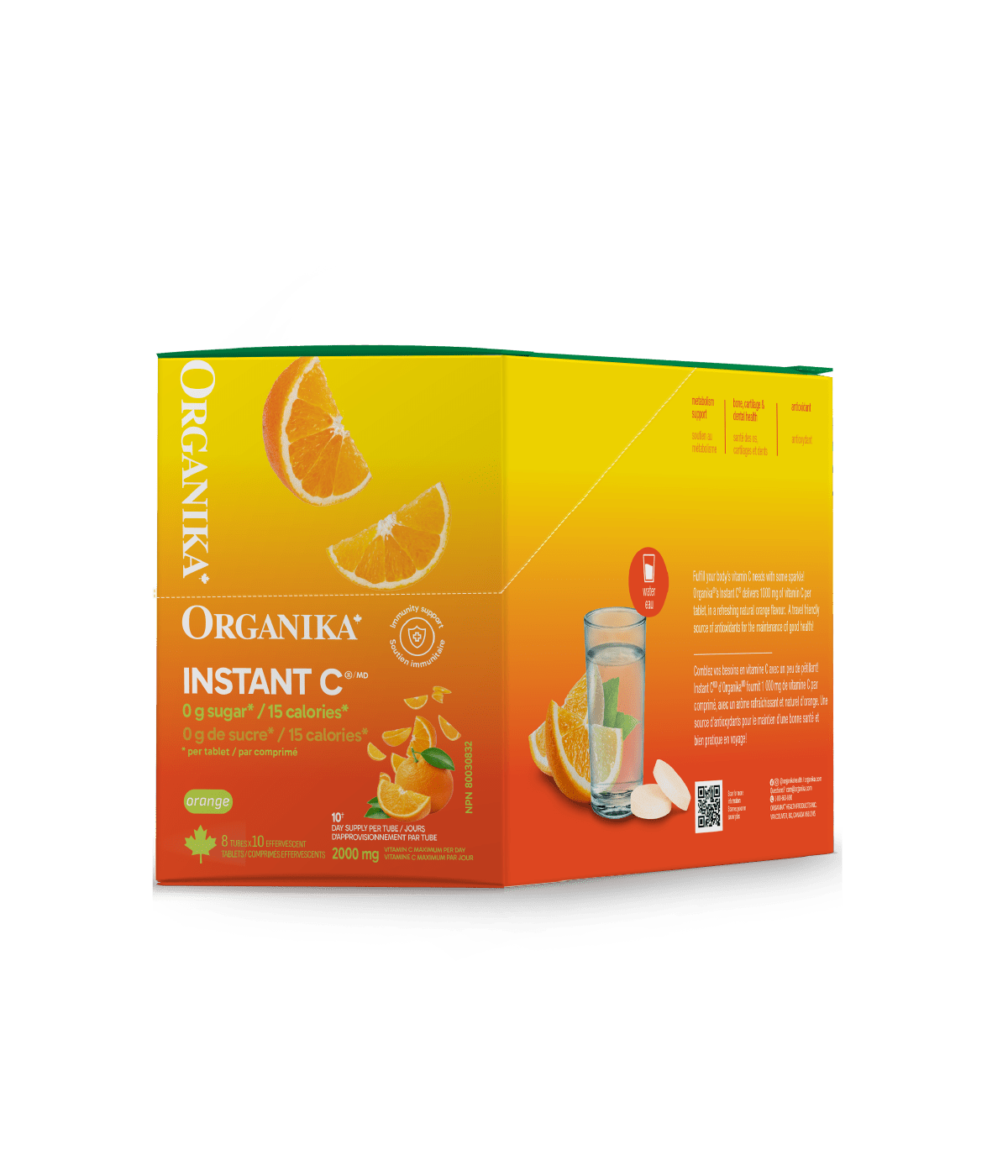 Instant C Effervescent with Stevia - Orange - Box Pack (8 tubes) - Organika Health Products