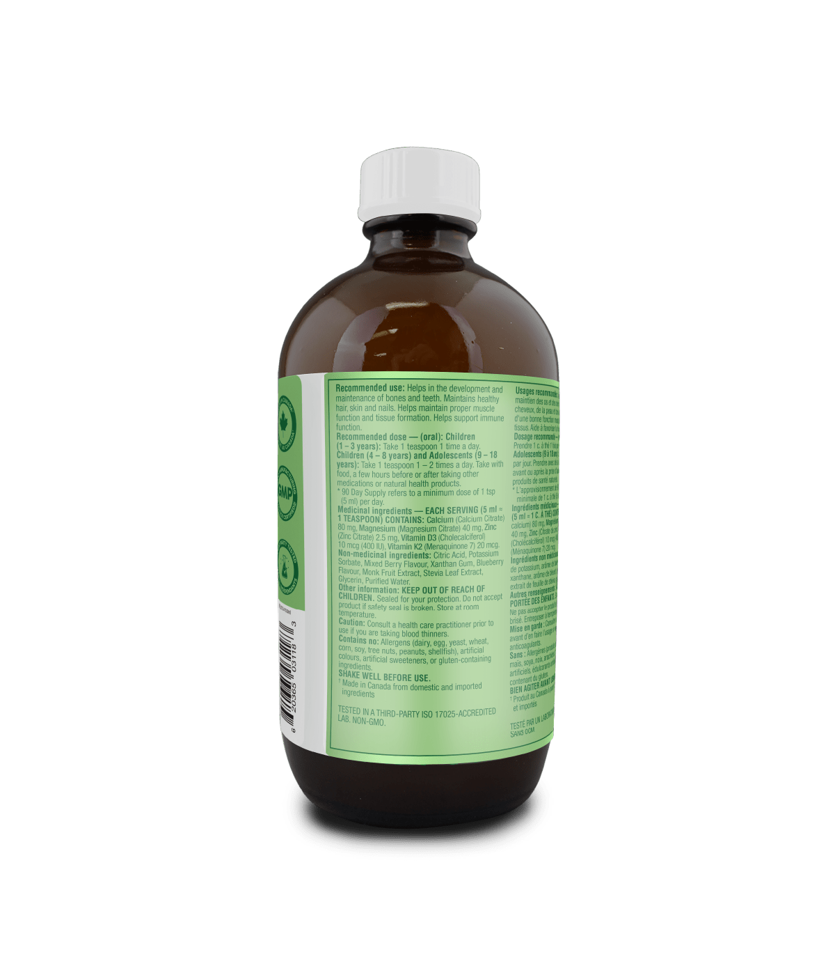 Kids Liquid Calcium Plus with Vitamins D3 & K2 - Mixed Berry - Organika Health Products