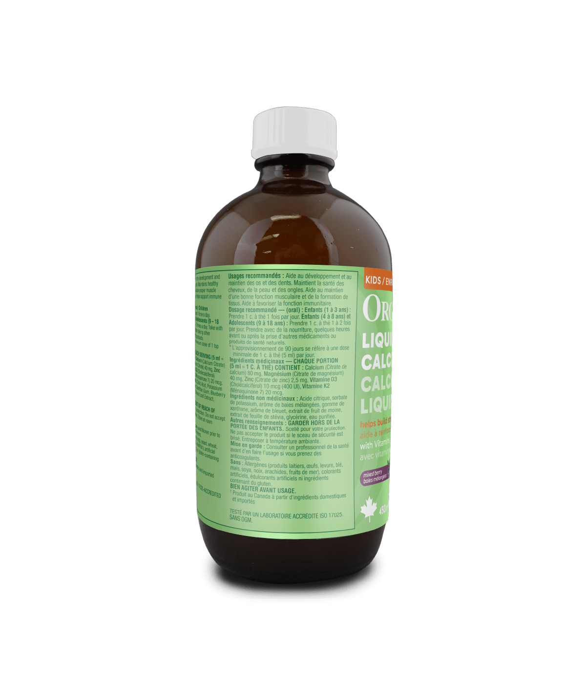 Kids Liquid Calcium Plus with Vitamins D3 & K2 - Mixed Berry - Organika Health Products