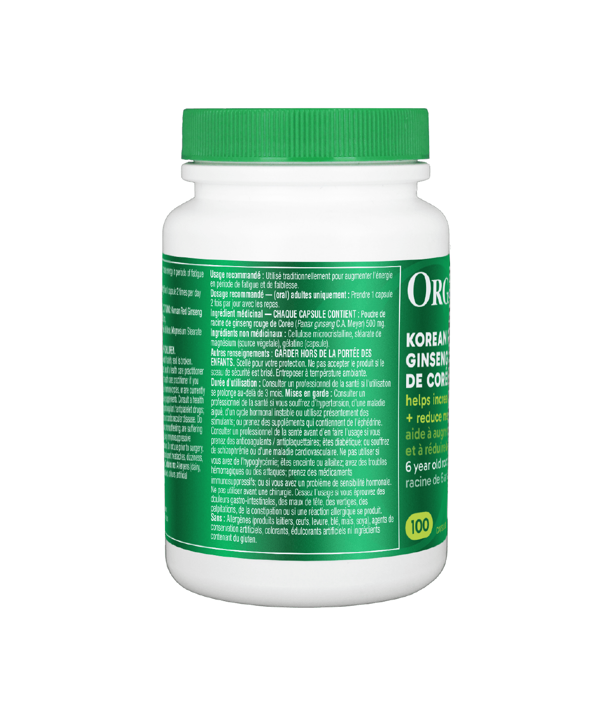 Korean Red Ginseng - 100 Caps - Organika Health Products
