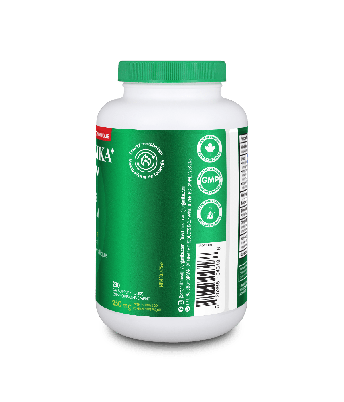 Magnesium Malate - 230 vegetarian capsules - Organika Health Products