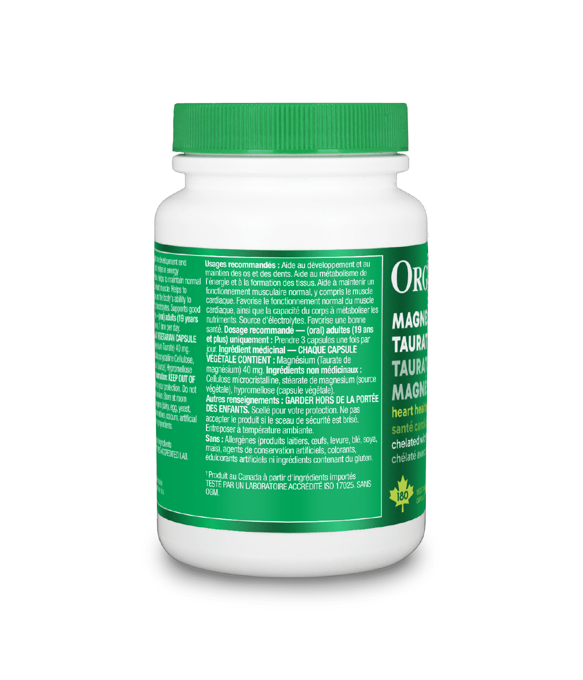 Magnesium Taurate - 180 vegetarian capsules - Organika Health Products