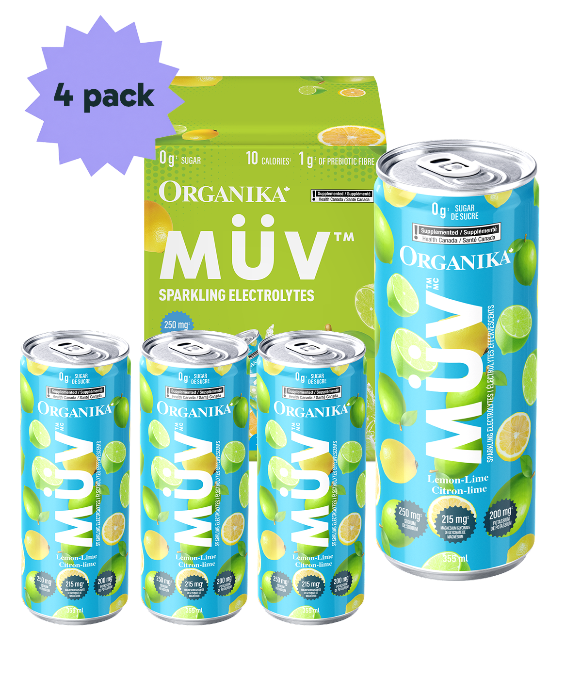 MÜV Sparkling Electrolytes - 355 ml Box (4 Pack) - Organika Health Products