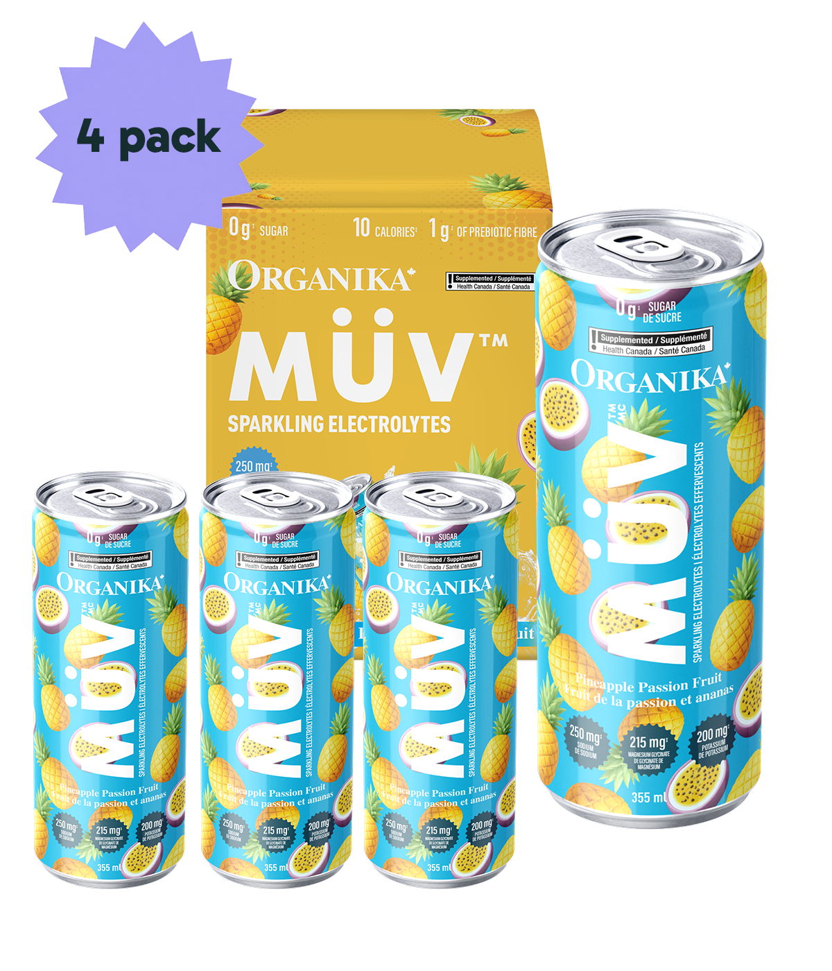 MÜV Sparkling Electrolytes - 355 ml Box (4 Pack) - Organika Health Products