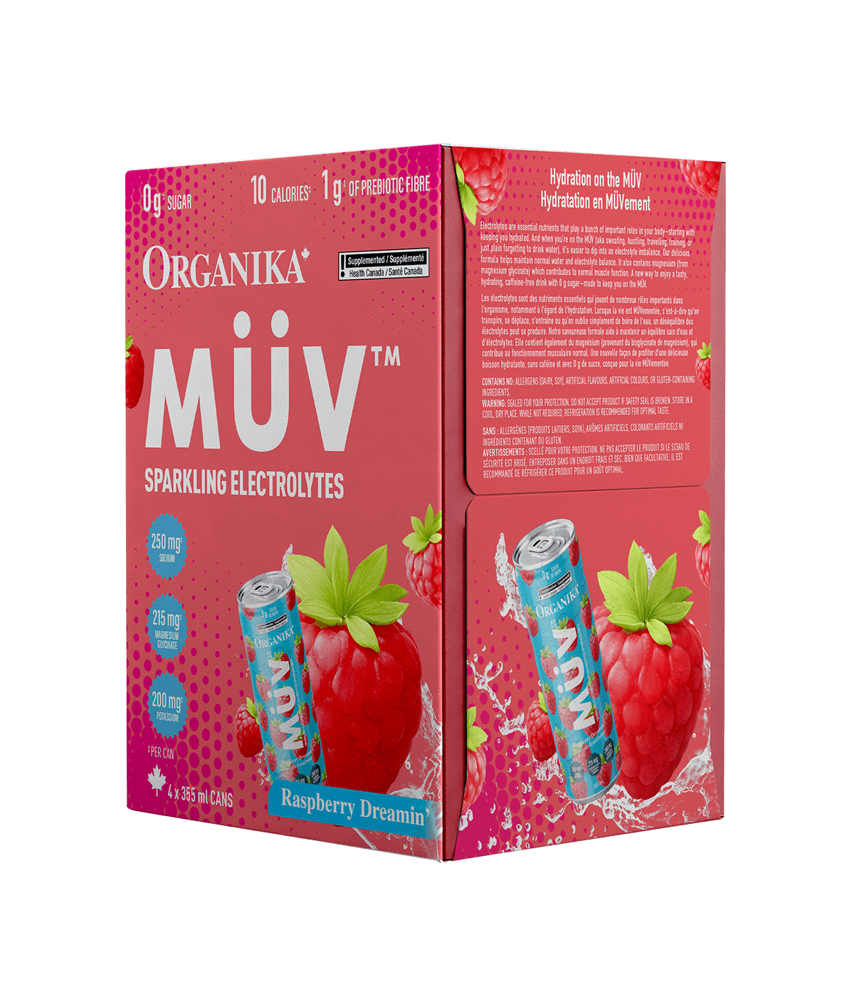 MÜV Sparkling Electrolytes - 355 ml Box (4 Pack) - Organika Health Products