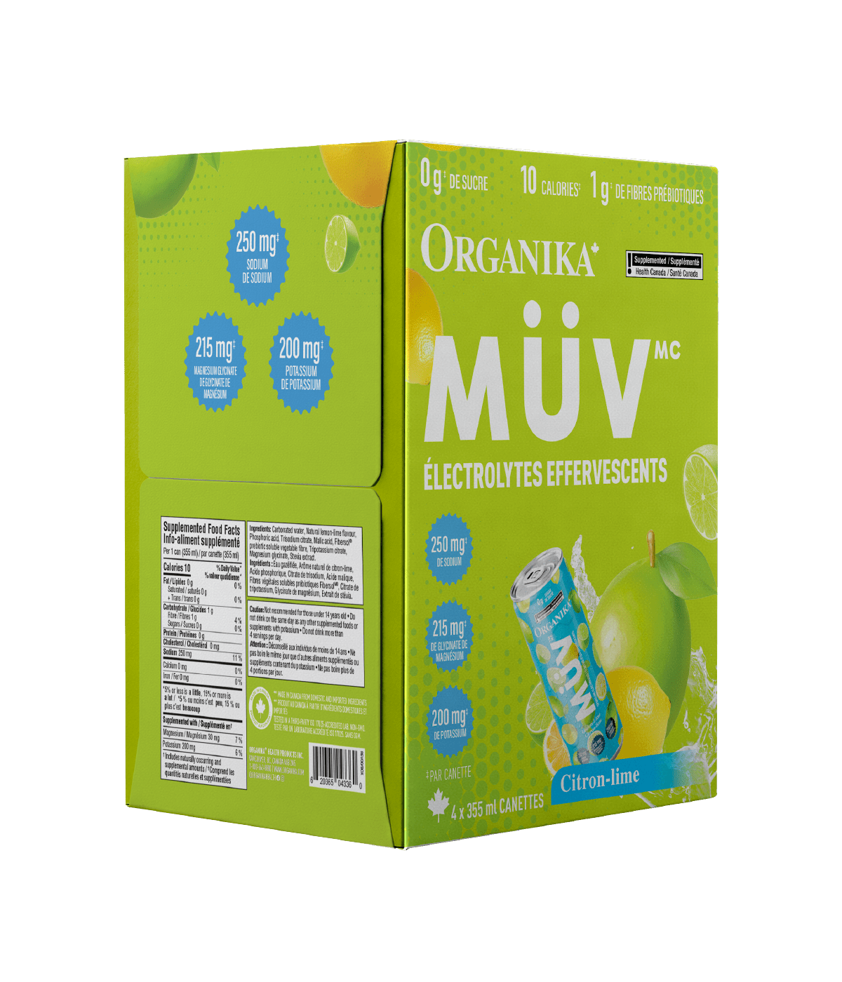 MÜV Sparkling Electrolytes - 355 ml Box (4 Pack) - Organika Health Products