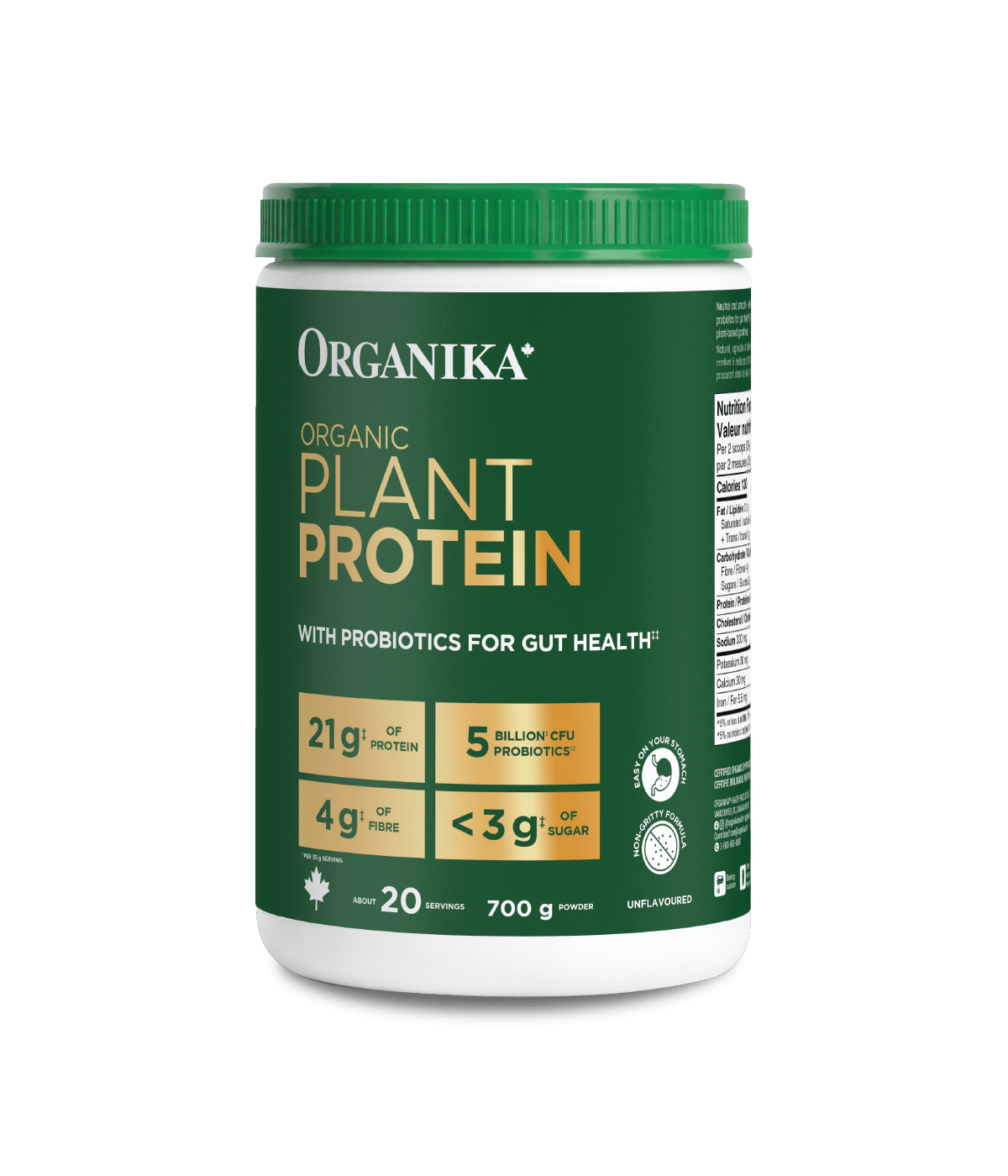 Organic Plant Protein with Probiotics for Gut Health - Unflavoured - 700 g - Organika Health Products