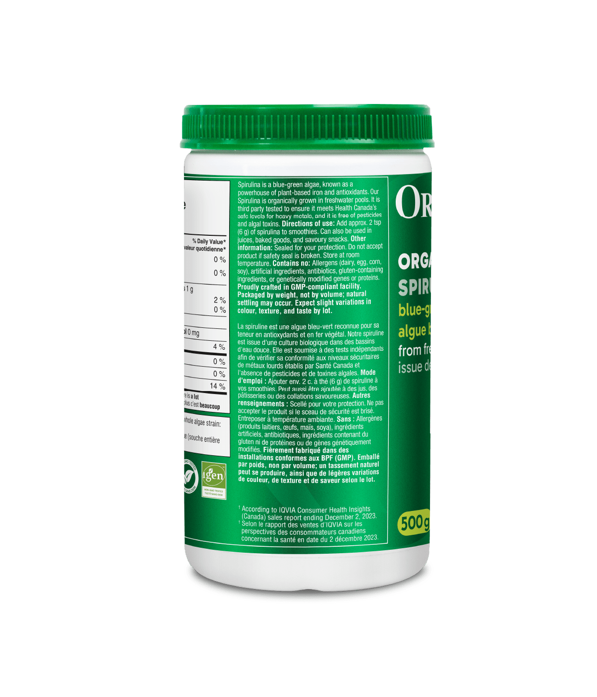 Organic Spirulina Powder - 500 g - Organika Health Products