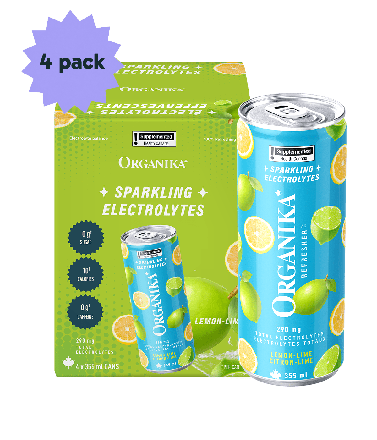 Sparkling Electrolytes (4 Pack) - 355 ml Box (4 Pack) - Organika Health Products