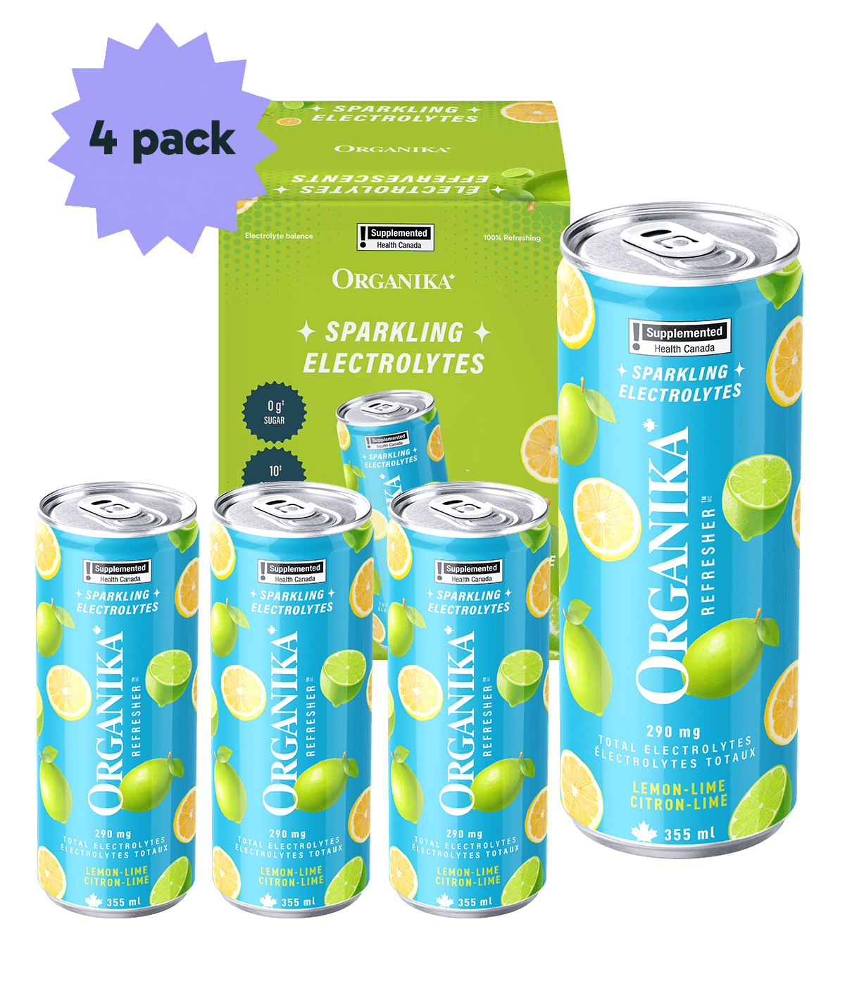 Sparkling Electrolytes (4 Pack) - 355 ml Box (4 Pack) - Organika Health Products