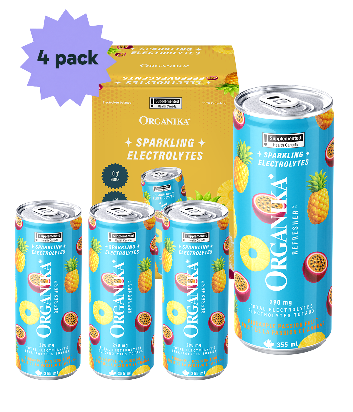 Sparkling Electrolytes (4 Pack) - 355 ml Box (4 Pack) - Organika Health Products