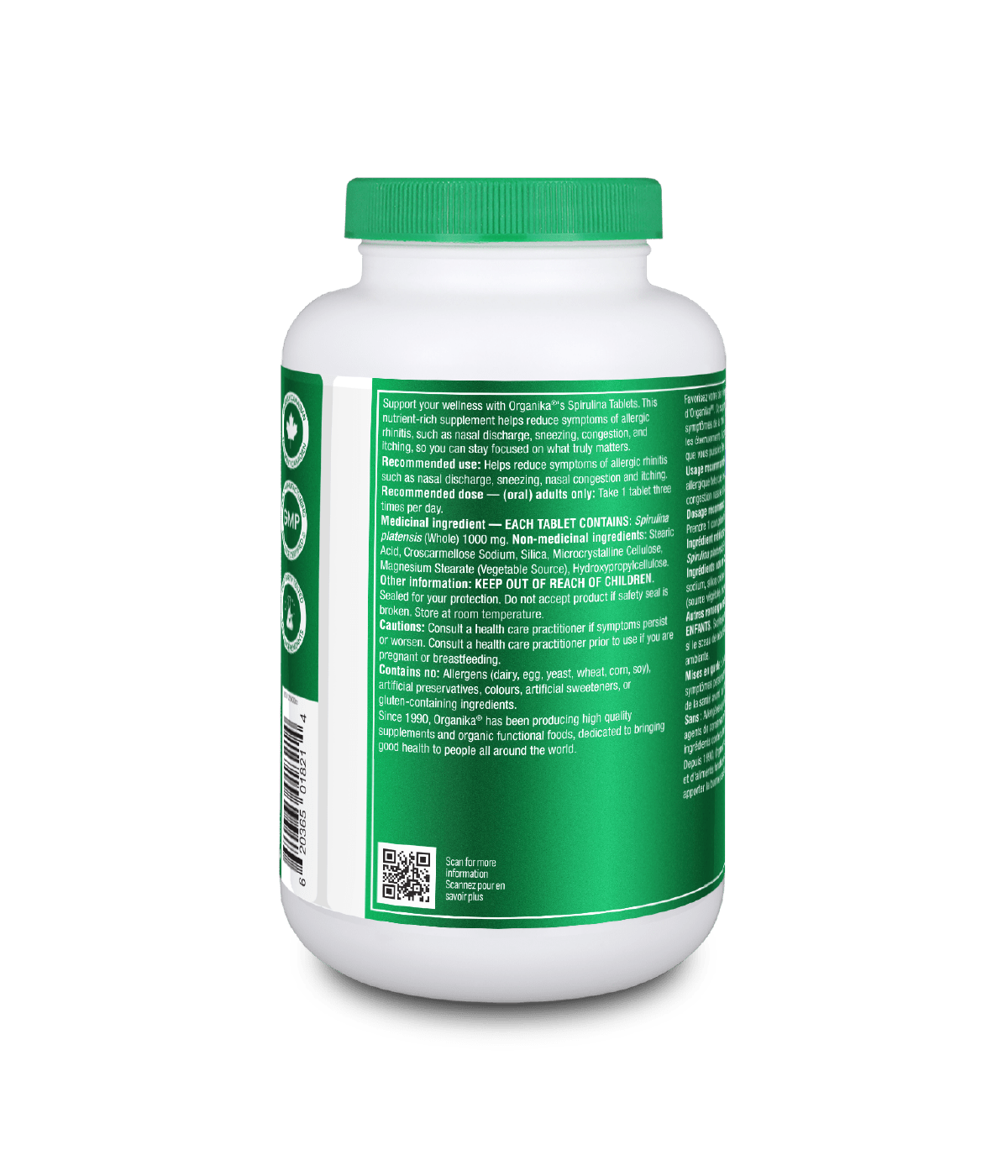 Spirulina Tablets - 500 mg/200 Vcaps - Organika Health Products