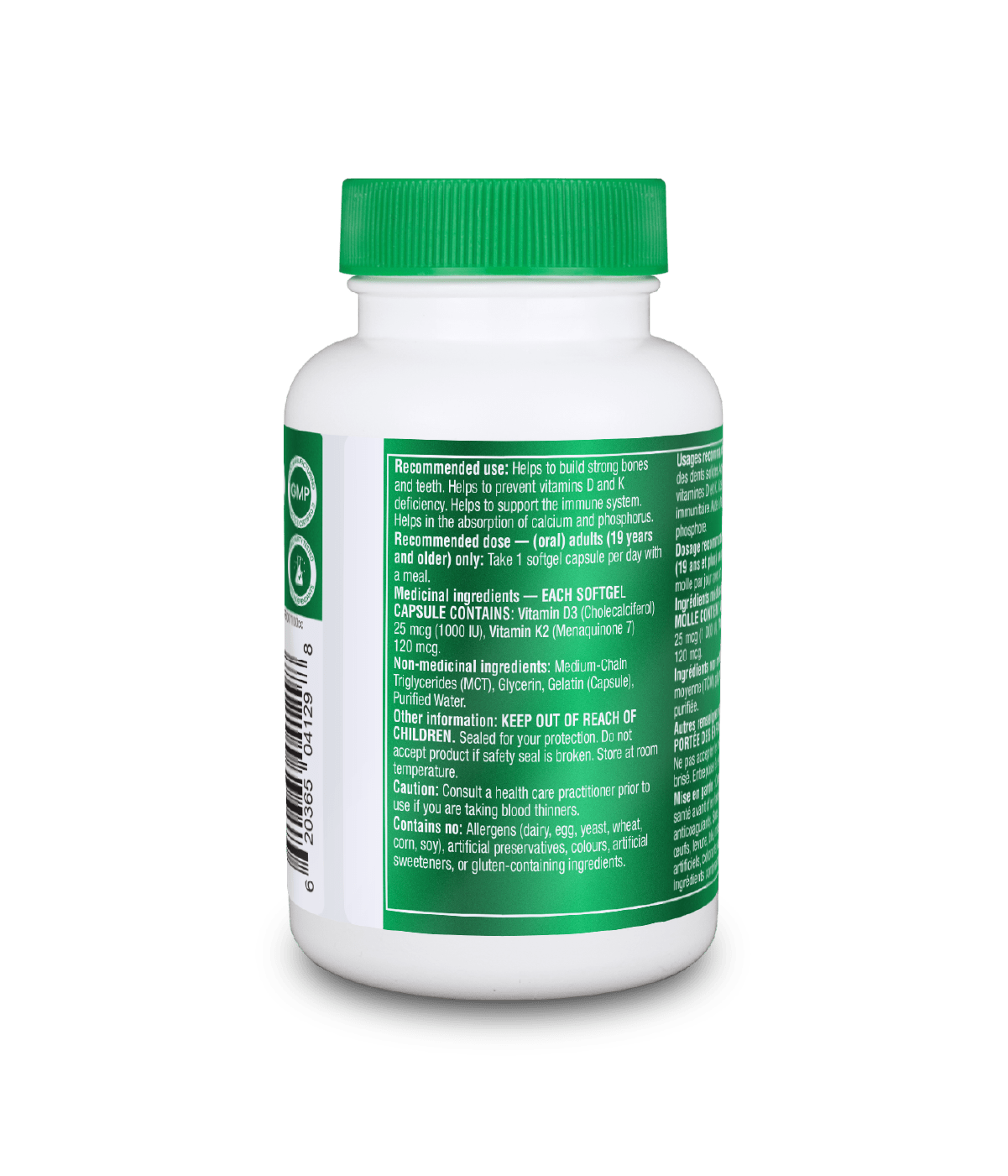Vitamins D3 + K2 - 120 Softgel Capsules - Organika Health Products