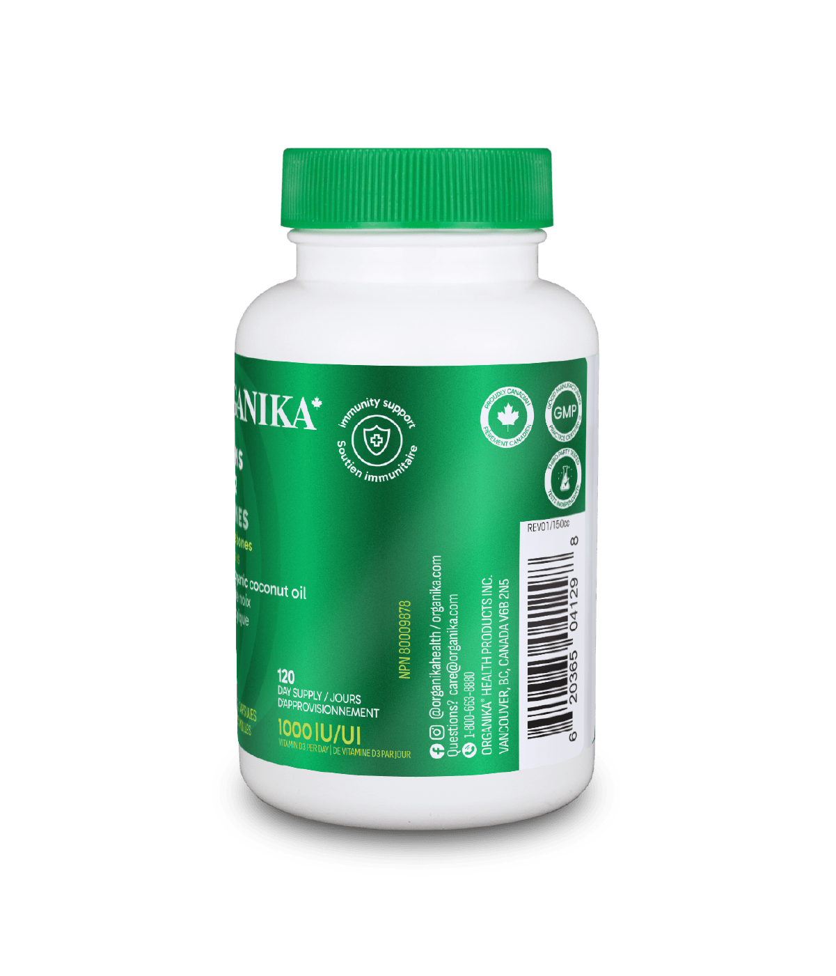 Vitamins D3 + K2 - 120 Softgel Capsules - Organika Health Products