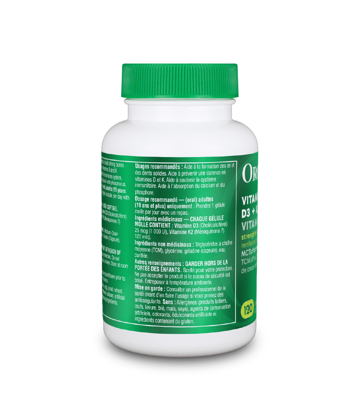 Vitamins D3 + K2 - 120 Softgel Capsules - Organika Health Products