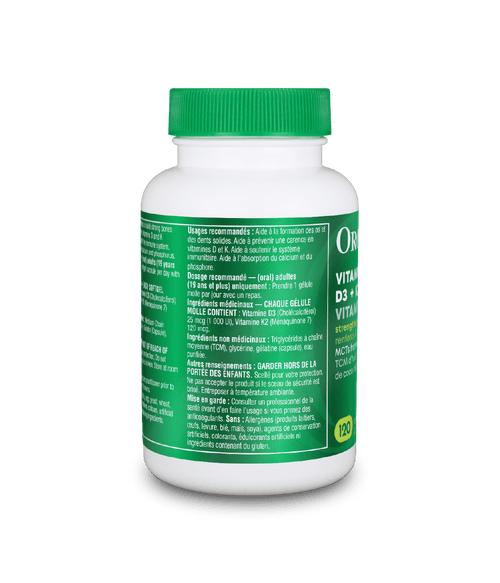 Vitamins D3 + K2 - 120 Softgel Capsules - Organika Health Products