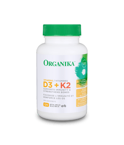 Vitamins D3 + K2 - 120 Softgel Capsules - Organika Health Products