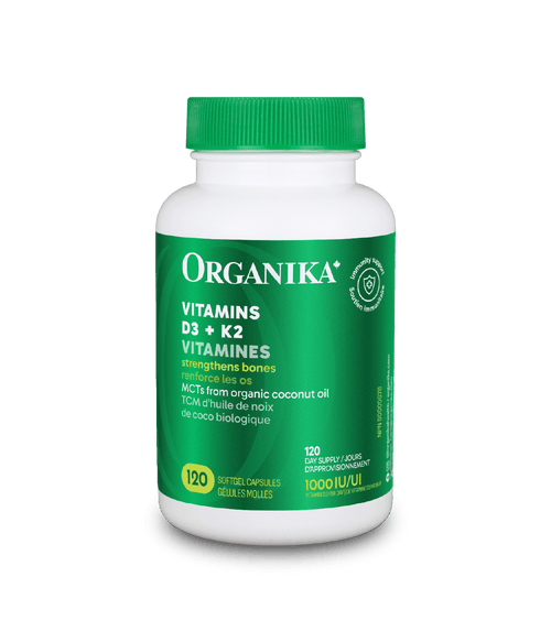 Vitamins D3 + K2 - 120 Softgel Capsules - Organika Health Products