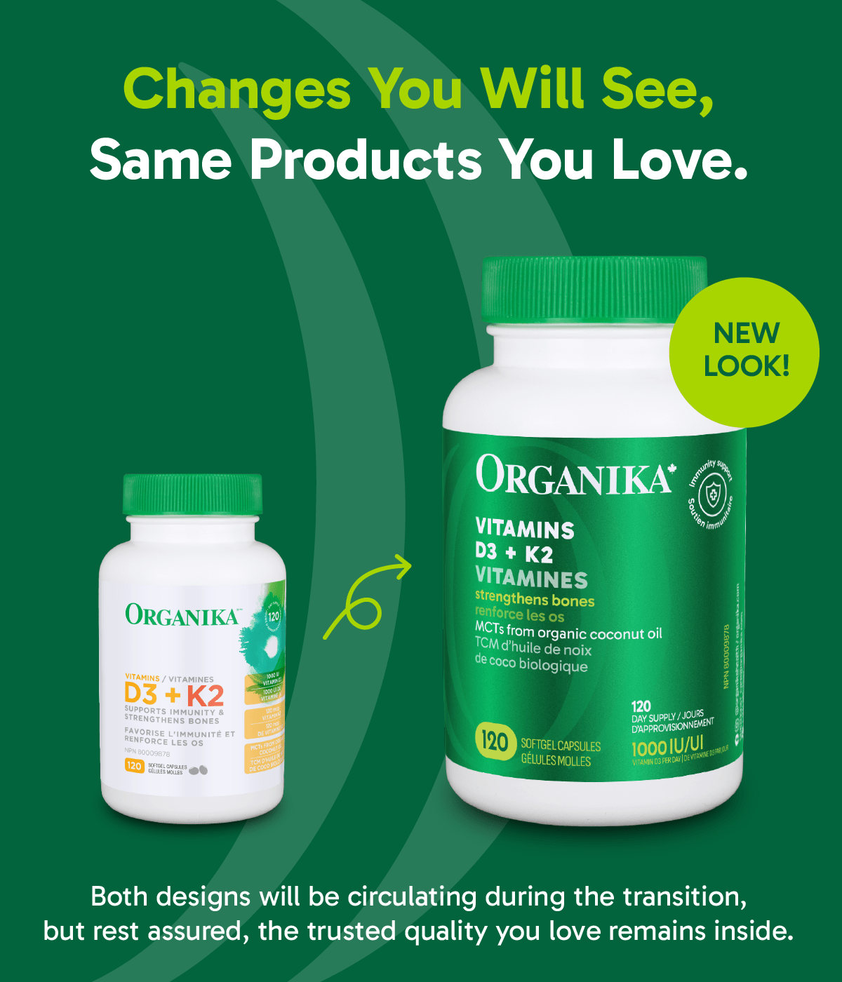 Vitamins D3 + K2 - 120 Softgel Capsules - Organika Health Products