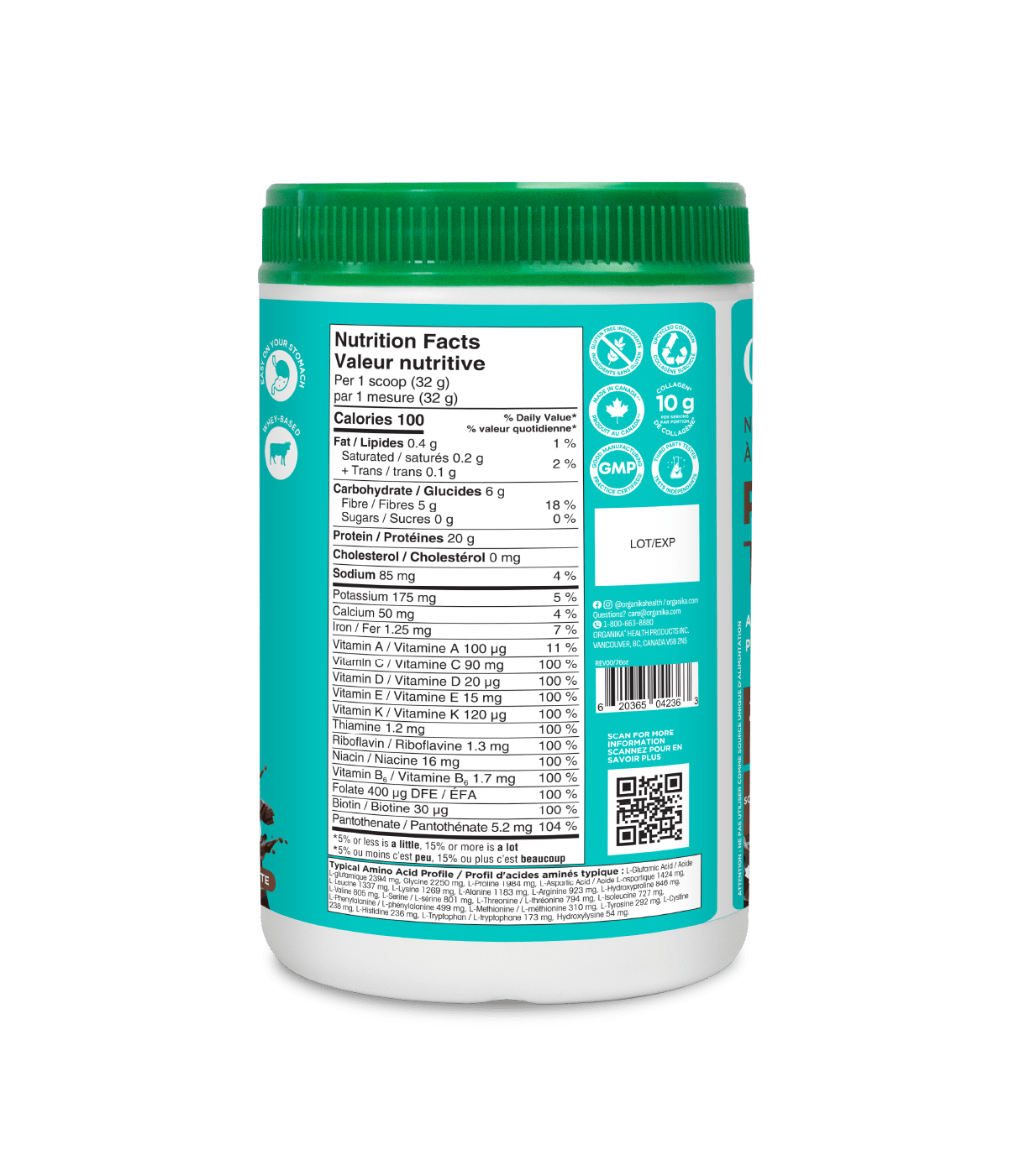 Whey - Based Daily Nutrition All - In - One Protein - Chocolate - 640 g - Organika Health Products