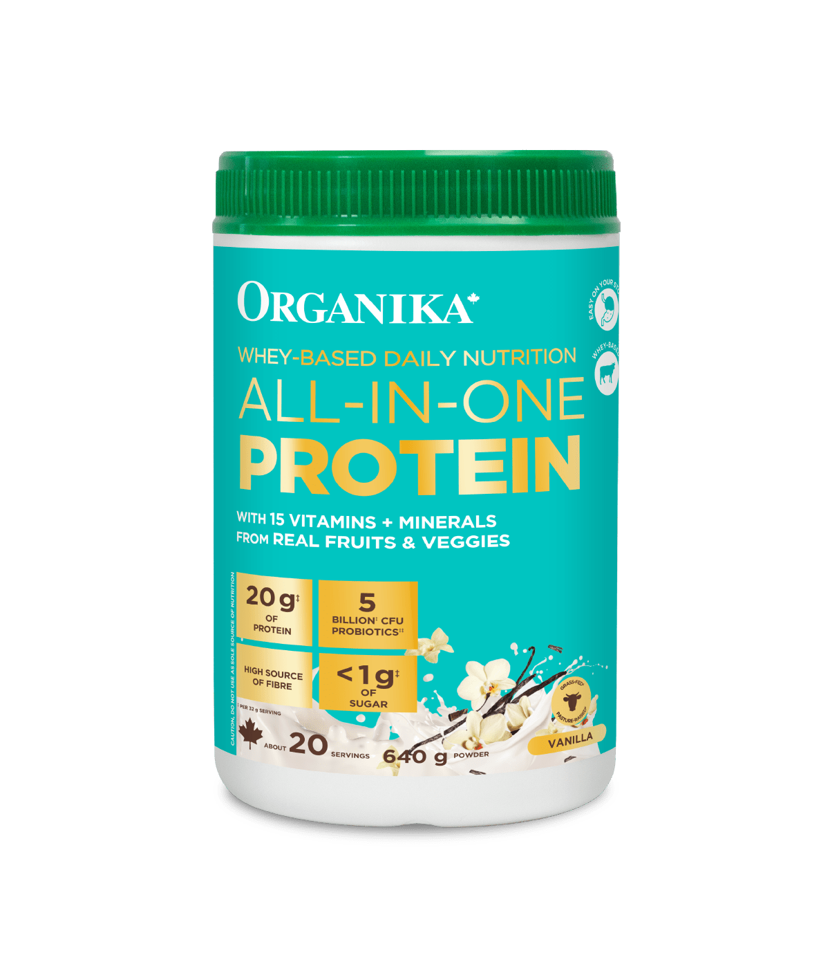 Whey - Based Daily Nutrition All - In - One Protein - Vanilla - 640 g - Organika Health Products