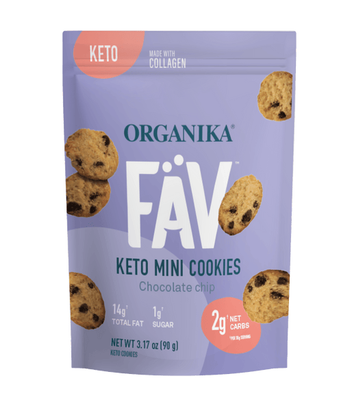 FÄV Keto Mini Cookies - Chocolate Chip (USA) - 3.17 oz / 90 g bag - Organika Health Products